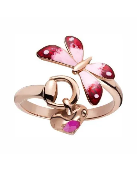Bague Gucci Flora en or rose avec émail coloré et rubis