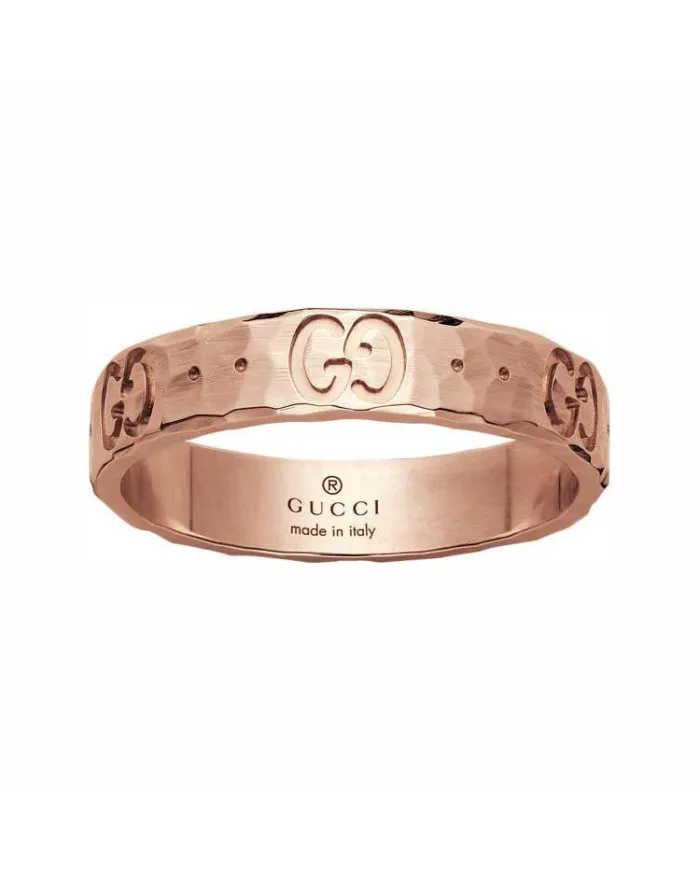 Gucci Icon Ring in 18K Hammered Rose Gold 4mm YBC414006002