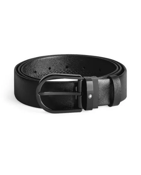 Montblanc Belt in Black Horseshoe PVD Leather