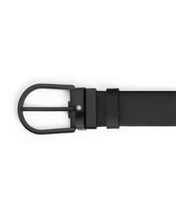 Montblanc Belt in Black Horseshoe PVD Leather