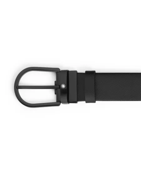 Cintura Montblanc in Pelle Nera a Ferro di Cavallo Pvd 35 mm