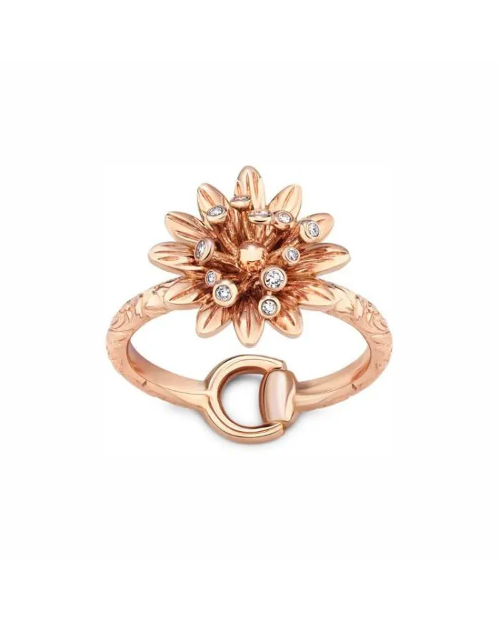 Anello Gucci Flora in Oro Rosa con Fiore e Diamanti