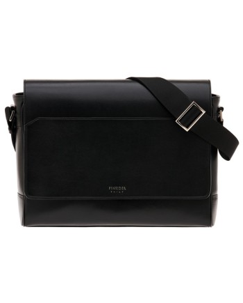 Pineider Daily Messenger Briefcase in Smooth Black Leather