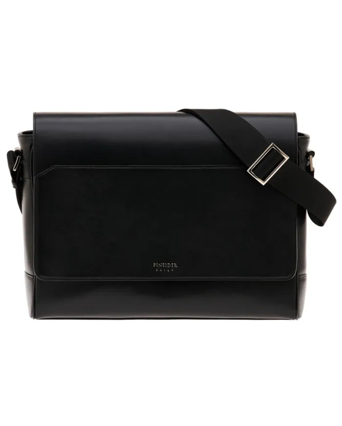 Porte-documents Pineider Daily Messenger en Cuir Lisse Noir