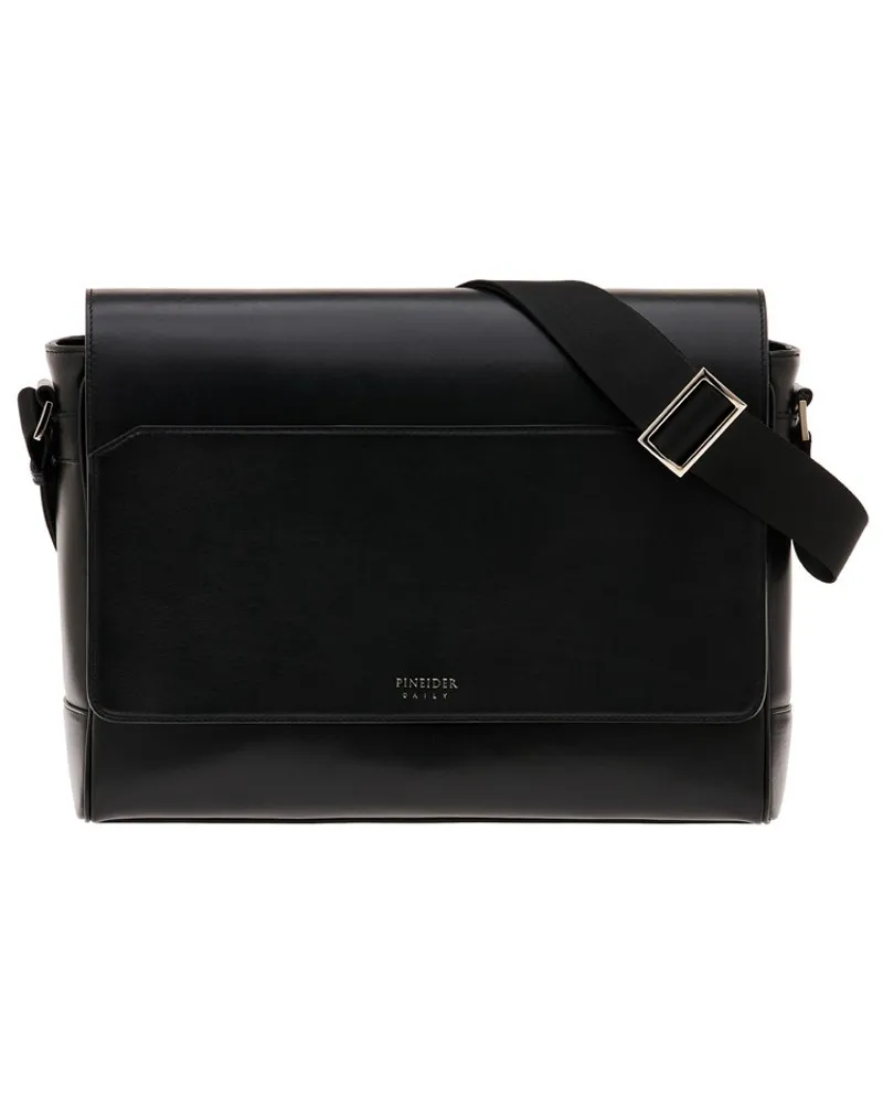 Cartella Messenger Pineider Daily in Pelle Nera Liscia