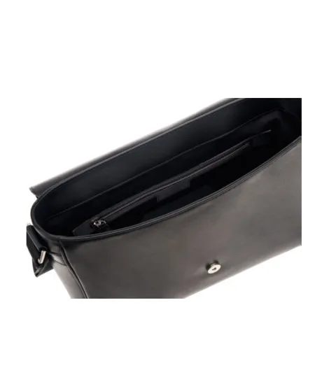 Pineider Daily Messenger Briefcase in Smooth Black Leather
