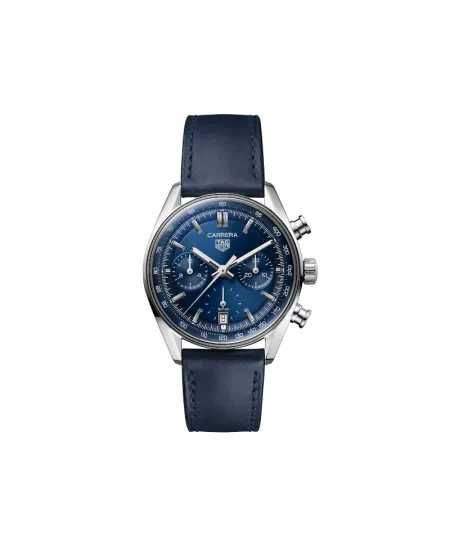 Cronografo Automatico Tag Heuer Carrera Glassbox Blu con Cinturino in Pelle