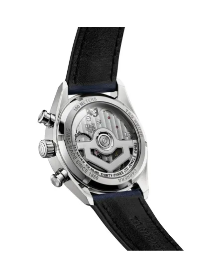 Cronografo Automatico Tag Heuer Carrera Glassbox Blu con Cinturino in Pelle