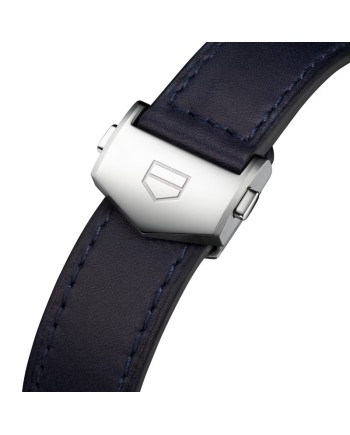 Chronographe automatique Tag Heuer Carrera Glassbox bleu avec bracelet en cuir