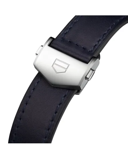 Chronographe automatique Tag Heuer Carrera Glassbox bleu avec bracelet en cuir