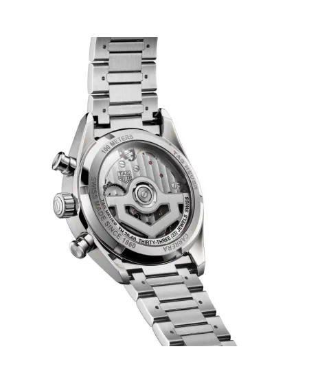 Tag Heuer Carrera Glassbox Chronographe Automatique Argent avec Bracelet en Acier