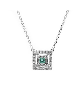 Collier ras de cou Crivelli en or blanc avec pavé de diamants et émeraude