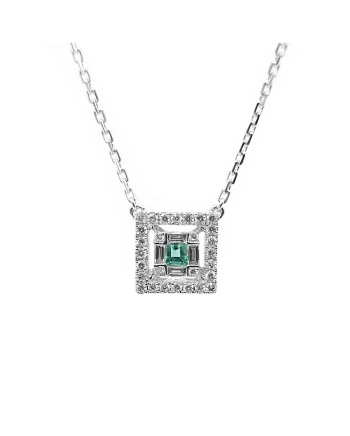 Collier ras de cou Crivelli en or blanc avec pavé de diamants et émeraude