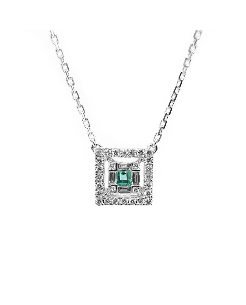 Girocollo Crivelli in Oro Bianco con Pavé di Diamanti e Smeraldo