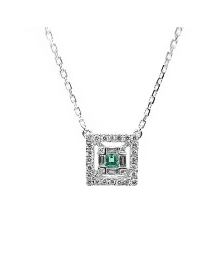 Collier ras de cou Crivelli en or blanc avec pavé de diamants et émeraude