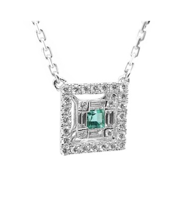 Girocollo Crivelli in Oro Bianco con Pavé di Diamanti e Smeraldo