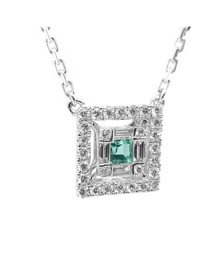 Collier ras de cou Crivelli en or blanc avec pavé de diamants et émeraude