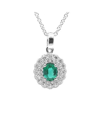 Collier ras de cou Crivelli en or blanc avec diamants et émeraude