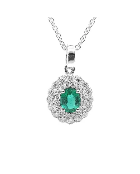 Collier ras de cou Crivelli en or blanc avec diamants et émeraude