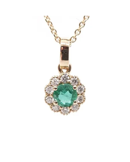 Collier ras du cou Crivelli en or rose avec diamants et émeraude