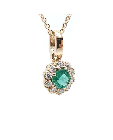 Collier ras du cou Crivelli en or rose avec diamants et émeraude