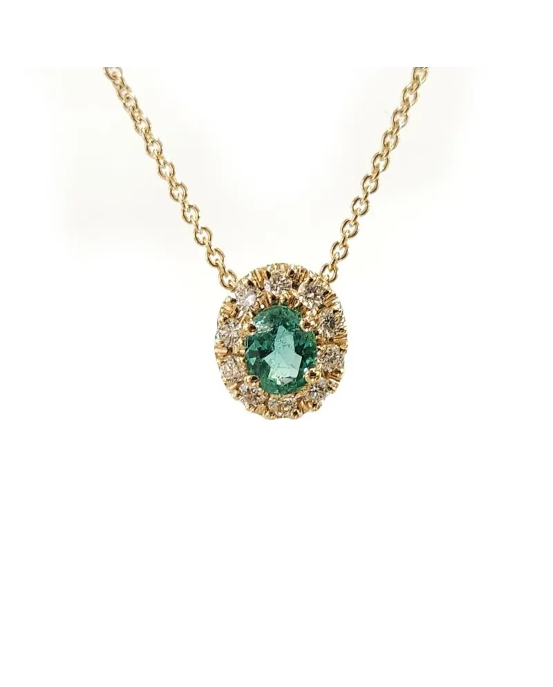 Collier ras du cou Crivelli en or rose avec diamants et émeraude