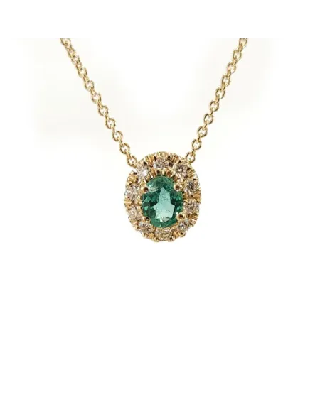 Collier ras du cou Crivelli en or rose avec diamants et émeraude