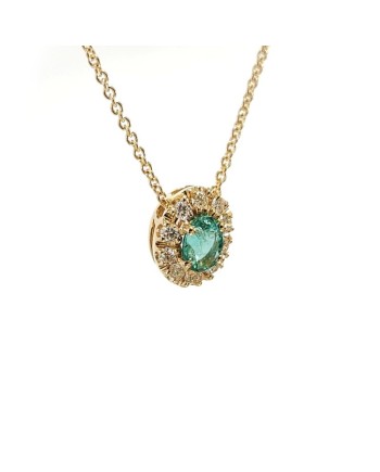 Collier ras du cou Crivelli en or rose avec diamants et émeraude