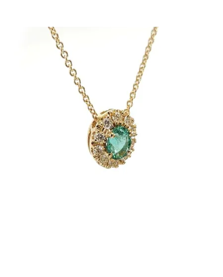 Collier ras du cou Crivelli en or rose avec diamants et émeraude