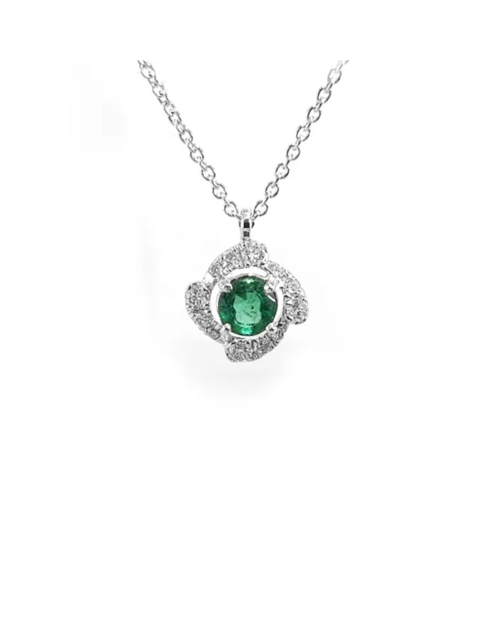 Collier ras de cou Crivelli en or blanc avec diamants et émeraude