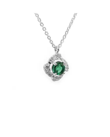 Girocollo Crivelli in Oro Bianco con Diamanti e Smeraldo