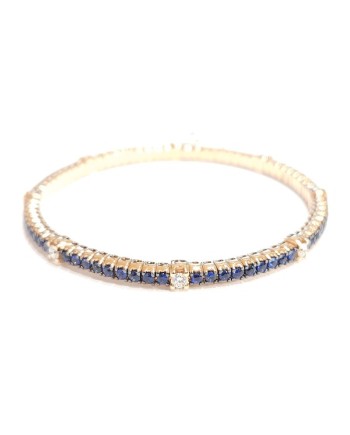 Bracciale Tennis Elastico Crivelli in Oro Rosa con Diamanti e Zaffiri