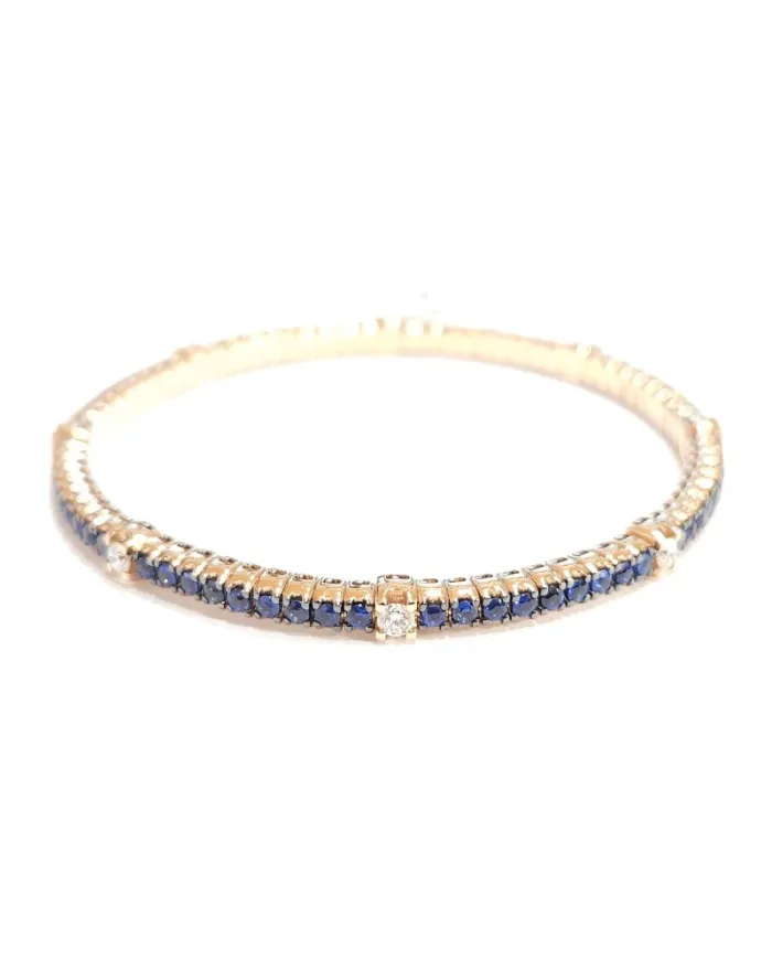 Bracelet tennis élastique Crivelli en or rose avec diamants et saphirs