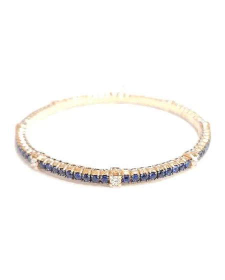 Bracciale Tennis Elastico Crivelli in Oro Rosa con Diamanti e Zaffiri