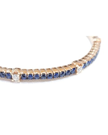 Bracciale Tennis Elastico Crivelli in Oro Rosa con Diamanti e Zaffiri