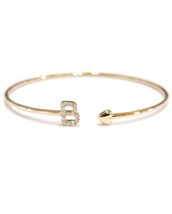 Bracciale Rigido Aperto Crivelli in Oro Rosa Lettera "B" con Diamanti e Cuore