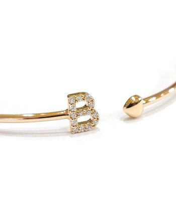 Bracciale Rigido Aperto Crivelli in Oro Rosa Lettera "B" con Diamanti e Cuore
