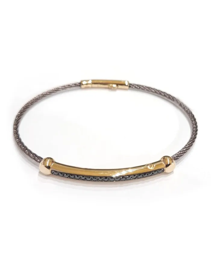 Crivelli Men's Bracelet in Rose Gold and Steel with Black Diamonds