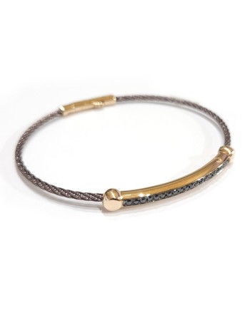 Crivelli Men's Bracelet in Rose Gold and Steel with Black Diamonds