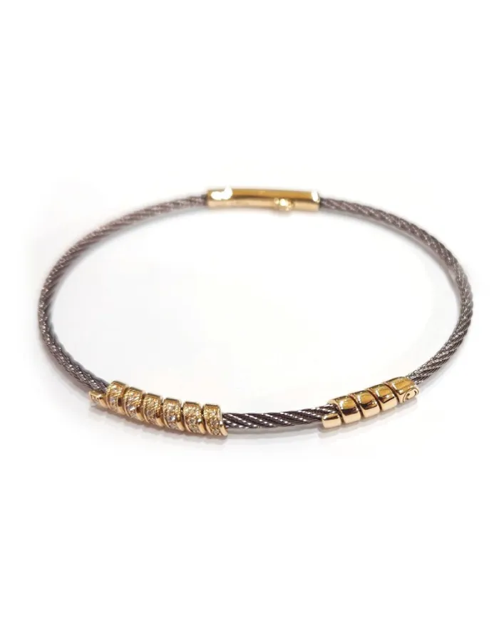 Crivelli Men's Bracelet in Rose Gold and Steel with White Diamonds