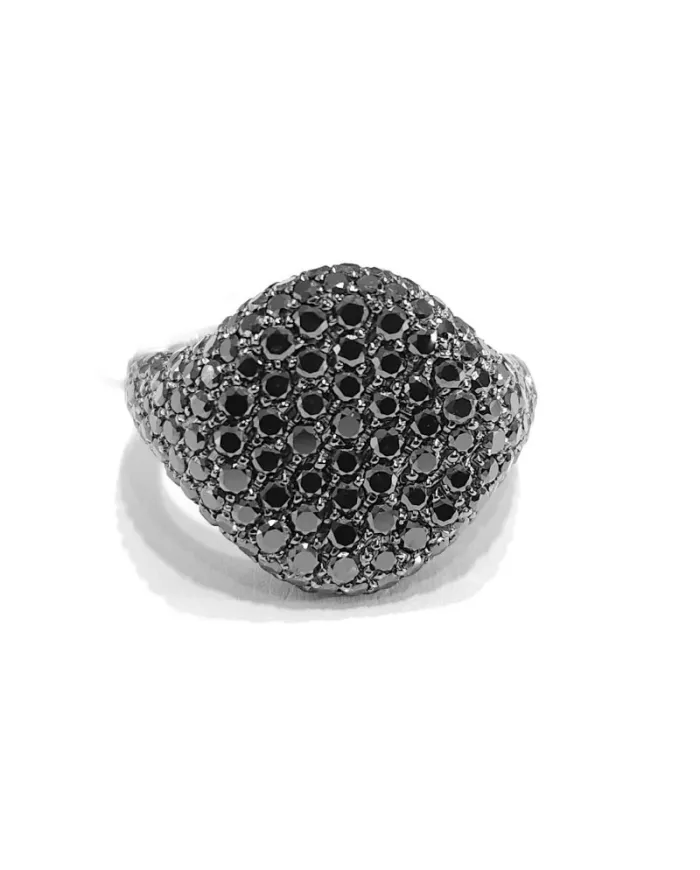 Crivelli Little Finger Chevalier Ring in White Gold and Black Diamonds