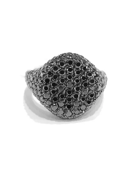 Bague Crivelli Petit Doigt Chevalier en Or Blanc et Diamants Noirs