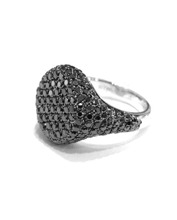 Bague Crivelli Petit Doigt Chevalier en Or Blanc et Diamants Noirs