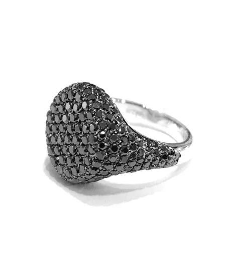 Anello Chevalier da Mignolo Crivelli in Oro Bianco e Diamanti Neri