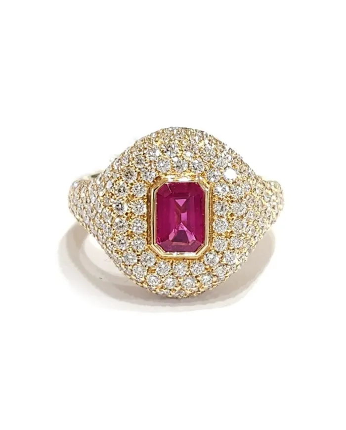 Anello Chevalier da Mignolo Crivelli in Oro Rosa con Diamanti e Rubino