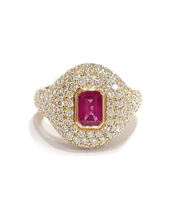 Crivelli Pinky Chevalier Ring in Rose Gold with Diamonds and Ruby