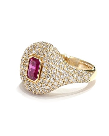 Crivelli Pinky Chevalier Ring in Rose Gold with Diamonds and Ruby