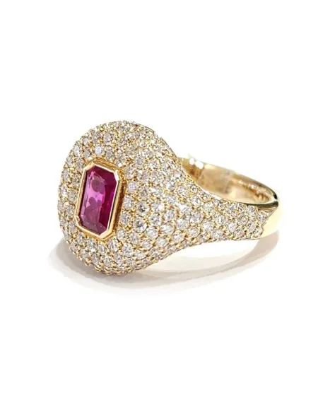 Anello Chevalier da Mignolo Crivelli in Oro Rosa con Diamanti e Rubino