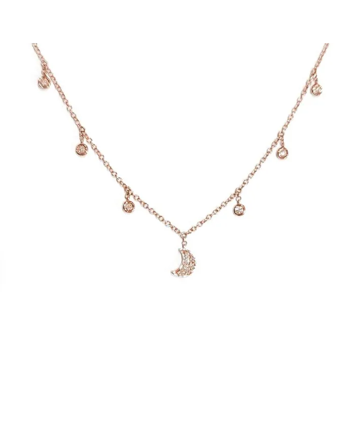 Girocollo Crivelli Fantasia in Oro Rosa con Luna e Diamanti