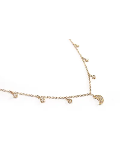 Tour de cou Fantasy Crivelli en or rose avec lune et diamants